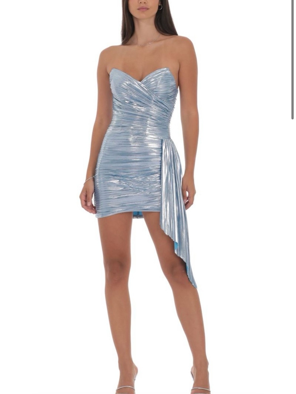 NWT LUCY IN THE SKY- Metallic Corset Tassel Dress in Light Blue Size M